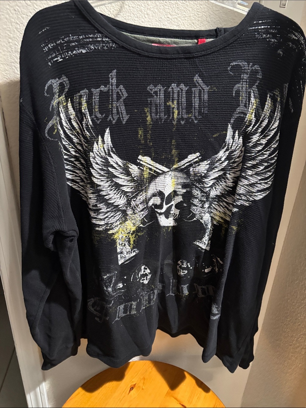 Rock and Roll Cowboy Men's Waffle Skull Shirt 2X